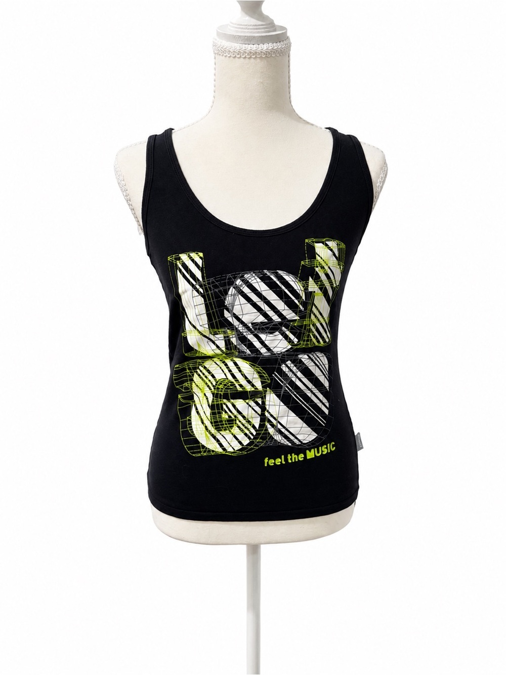 Zumba Feel The Music Graphic Tank Top Medium Black Neon Dance Fitness Activewear